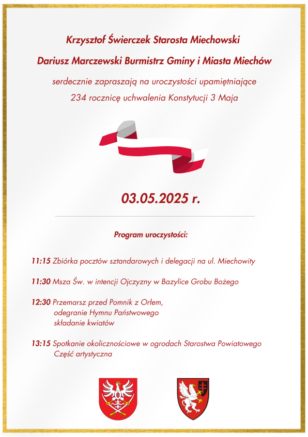 plakat zapraszający na uroczystości upamiętniające 234. rocznicę uchwalenia Konstytucji 3 Maja
